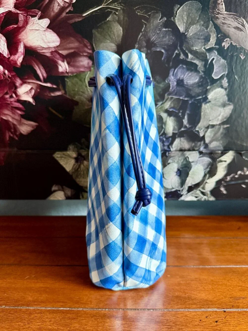 NEW 2-Pc Bath & Body Works Blue Gingham Drawstring Bucket Bag